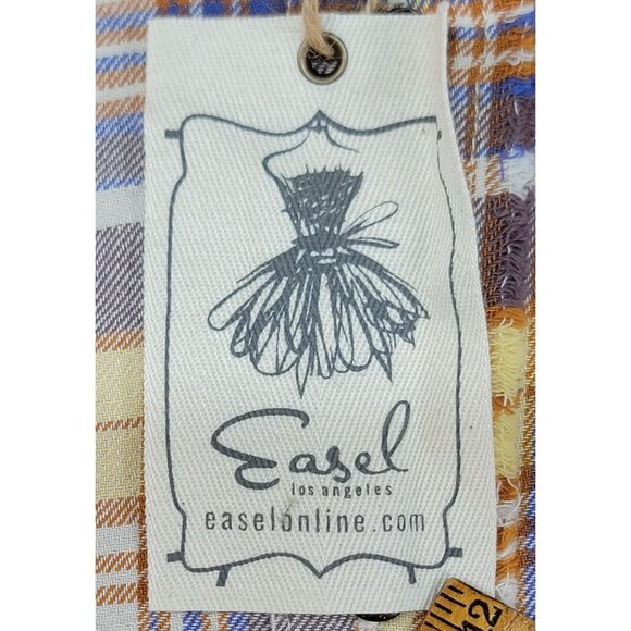 Easel Plaid Shirt Patchwork Button-Up Womens 1X Frayed Hem Pockets New Tags - Picture 7 of 8